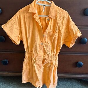 Free People Orange Short Sleeve Jumpsuit